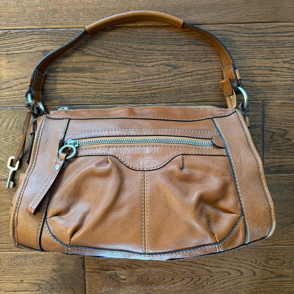 Y2K Fossil Cognac Leather Shoulder Bag Purse